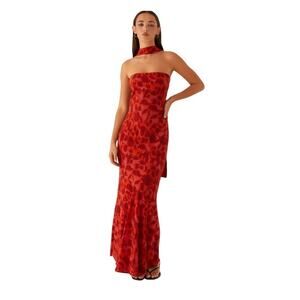 NWT Pepper Mayo the pagoda maxi dress deep Red floral size 4 no tie